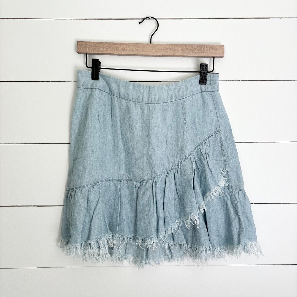 Show Me Your Mumu Blue mini skirt with ruffle and fringe